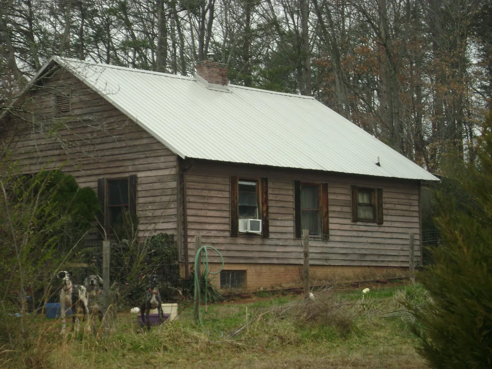 White metal roof on an old wood sided farmhouse, from a Metal Roof Installation job in Otis Orchards